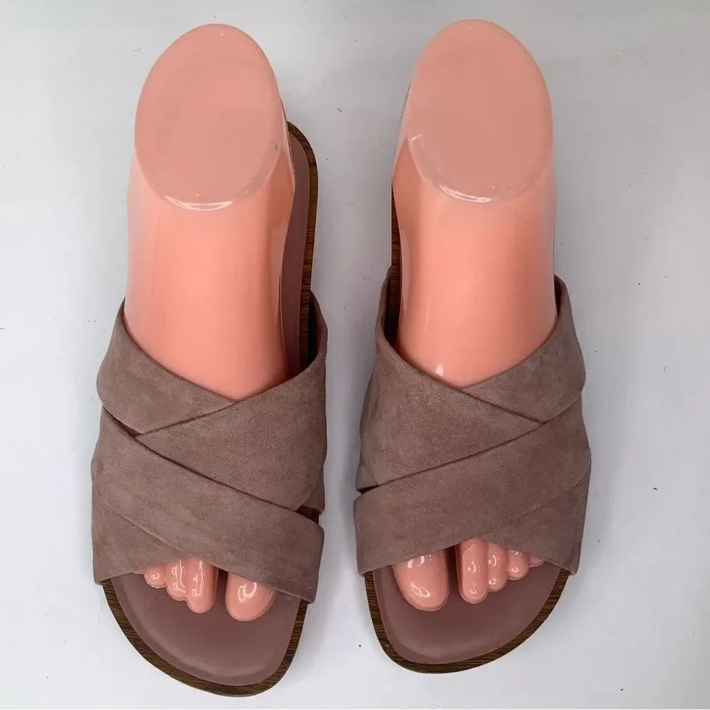 Cole Haan Braelyn Footbed Burlwood Blush Pink Suede Women’s Flat Sandal Sz 7